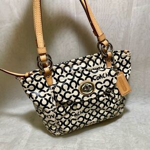Coach Black and Cream Signature Shoulder Bag
